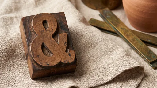 Antique Wooden Ampersand Letterpress Block on Linen
