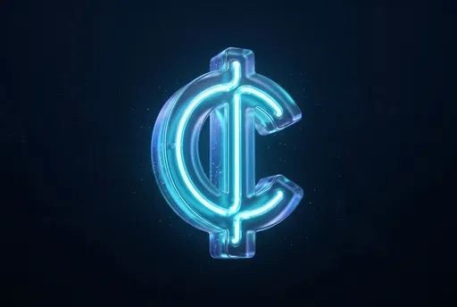 Glowing Cyan Neon Cent Symbol