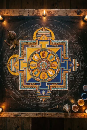 Overhead View of Sand Mandala in Progress