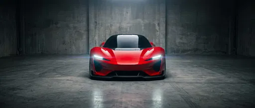 Red Futuristic Concept Car in Concrete Studio