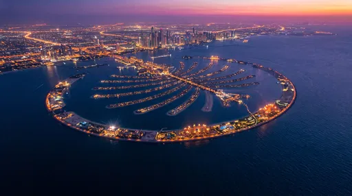Aerial View of Palm Jumeirah at Twilight