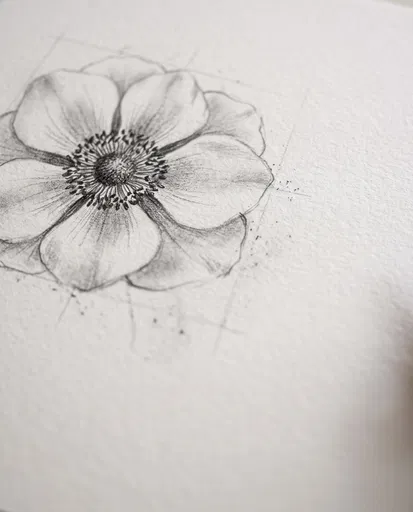 Graphite Pencil Sketch of Anemone Flower