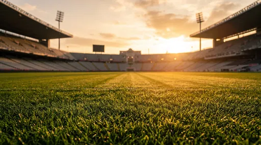 Empty Stadium Pitch at Golden Hour