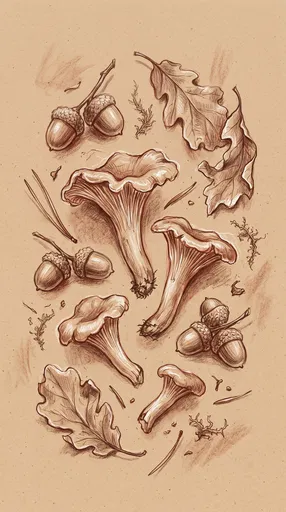 Sepia Sketch of Autumn Foraging Specimens