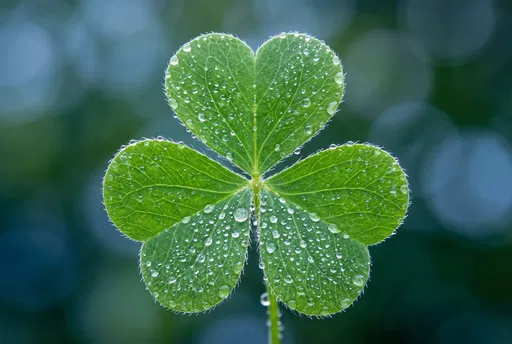 Macro Green Shamrock Leaf With Dewdrops