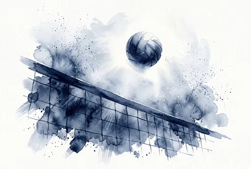 Indigo Watercolor Volleyball Over Net