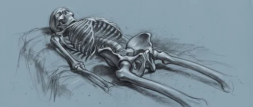 Reclining Skeleton Charcoal and Chalk Drawing
