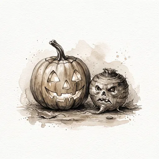 Sepia Watercolor Pumpkin and Turnip Lanterns