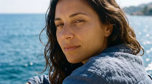 Mediterranean Woman by the Sunlit Ocean