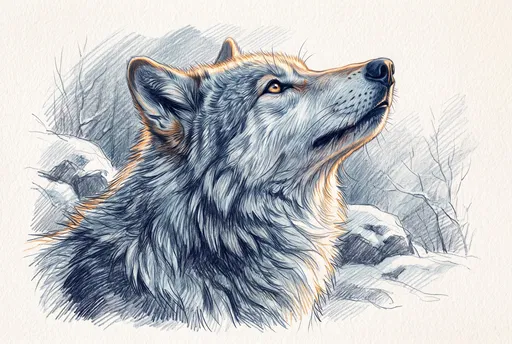 Colored Pencil Arctic Wolf Illustration