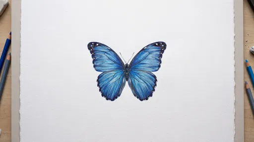 Blue Morpho Butterfly Colored Pencil Drawing
