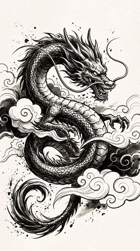 Black Ink Eastern Dragon Drawing