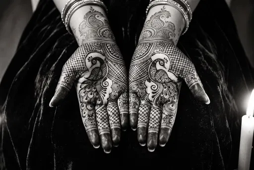 Monochrome Hands With Intricate Peacock Mehndi