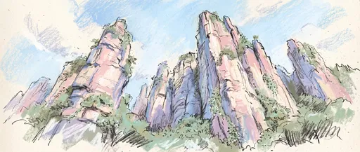 Pastel Drawing of Limestone Mountain Spires