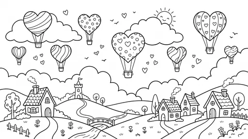 Heart Hot Air Balloons Coloring Page