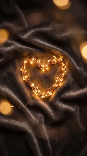 Glowing Copper Fairy Light Heart on Velvet