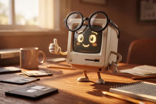 Cute Retro Computer Character Giving Thumbs Up