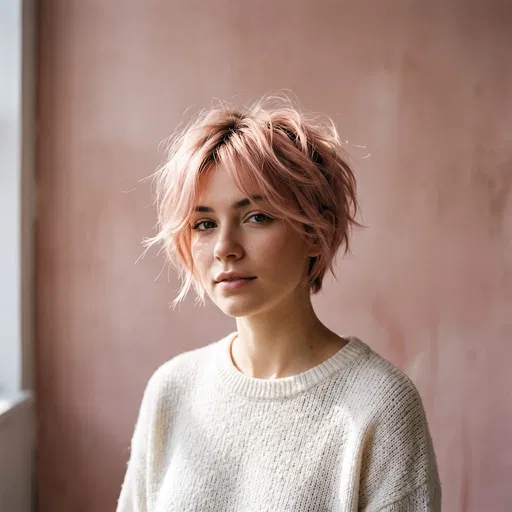 Woman with Pastel Pink Pixie Cut