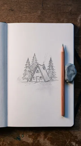 Pencil Sketch of Cabin in Sketchbook