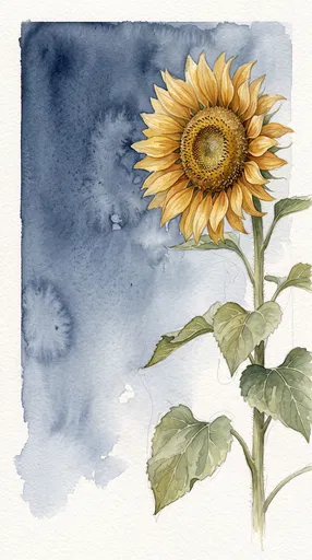 Watercolor Sunflower on Indigo Wash