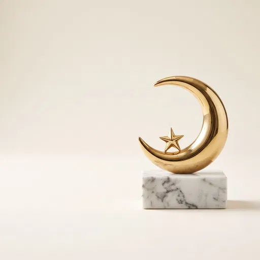 Gold Crescent Moon on Marble Base