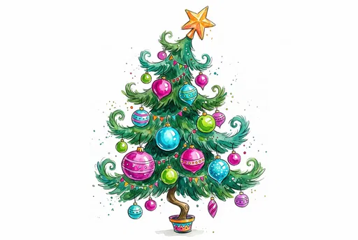 Whimsical Watercolor Christmas Tree Clipart