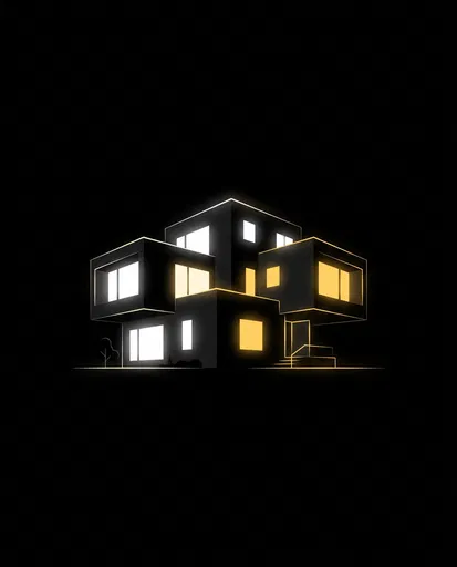 Minimalist Glowing Modern Cubic House Graphic