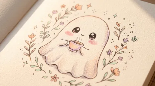 Cute Ghost Drawing on Sketchbook Page