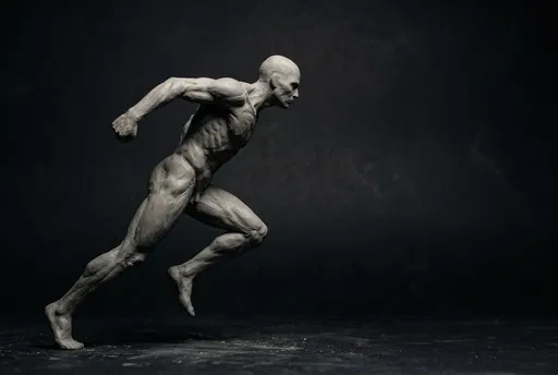 Gray Clay Sculpture of Running Figure