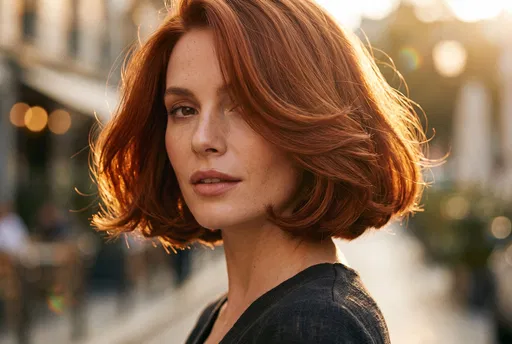 Woman With Copper Red Bob Haircut