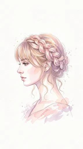 Watercolor Illustration of Woman with Braided Updo