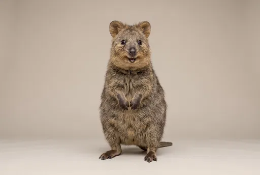 Cheerful Quokka Standing on Beige Background