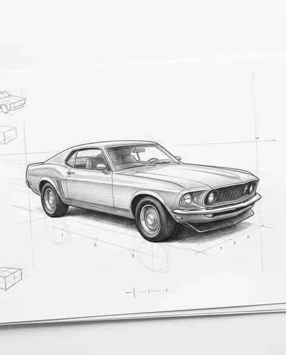 Vintage Fastback Car Graphite Pencil Sketch