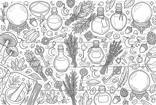 Witch Apothecary Table Coloring Page
