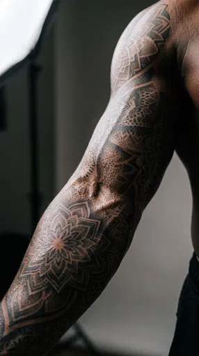 Geometric Mandala Sleeve Tattoo on Muscular Arm