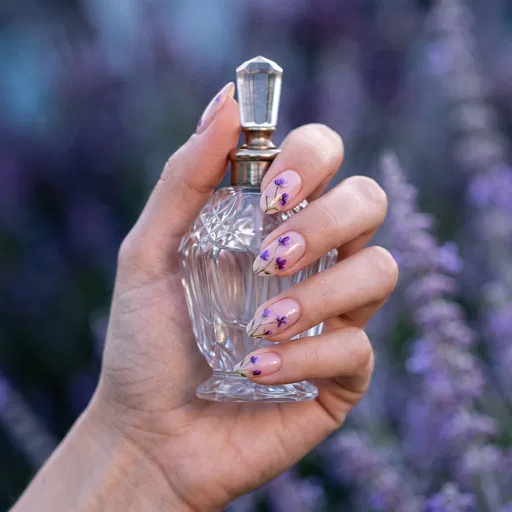 Floral Nail Art Holding Perfume Bottle
