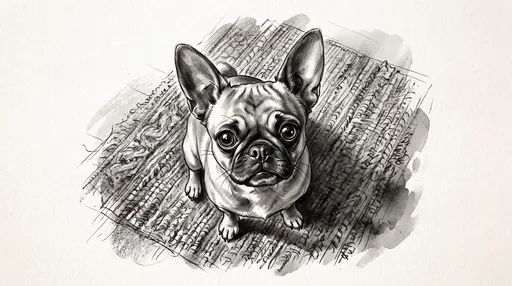 Monochrome Sketch of Small Dog Looking Up