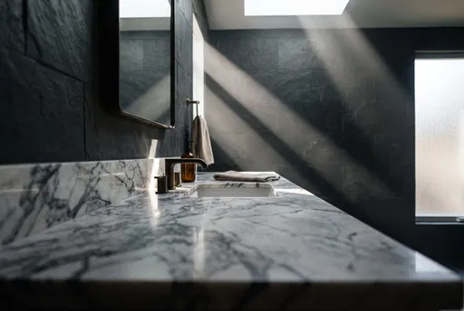 Modern Slate Bathroom With Marble Vanity