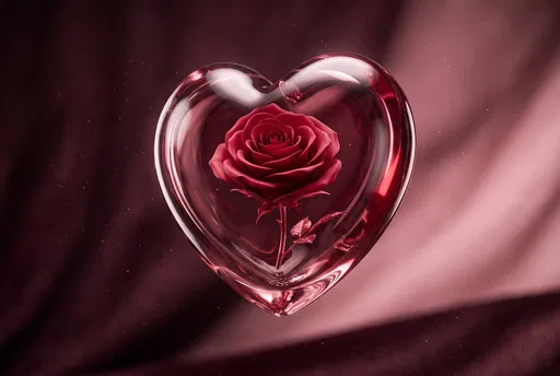 Glass Heart Encasing a Crimson Rose