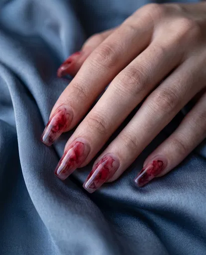Red Blooming Gel Nail Art on Silk