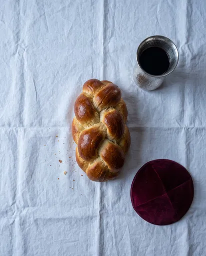 Challah Bread Wine and Burgundy Kippah