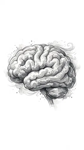 Monochrome Watercolor Brain and Wind Illustration