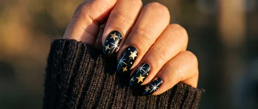 Black and Gold Starry Nail Art