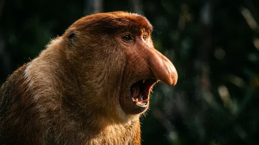 Vocalizing Male Proboscis Monkey Close-Up