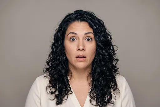 Surprised Woman With Dark Curly Hair