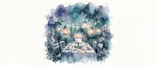 Watercolor Twilight Garden Birthday Table