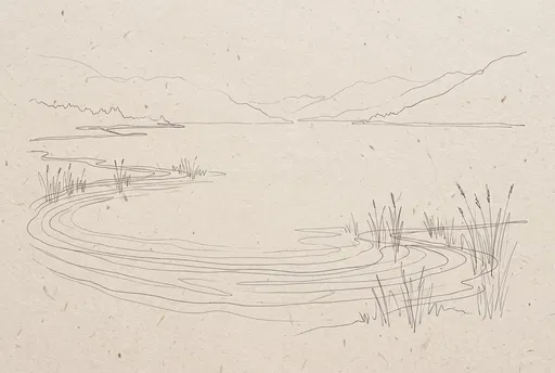 Minimalist Alpine Lake Line Drawing