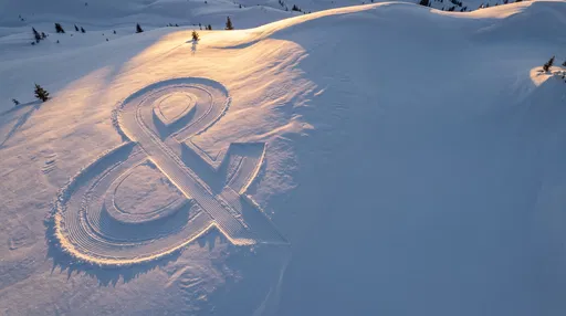 Giant Ampersand Carved in Golden Hour Snow