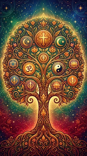 Ornate Tree of Life With Religious Symbols