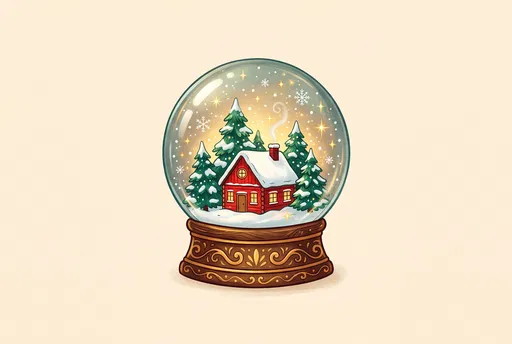 Whimsical Christmas Cabin Snow Globe Illustration